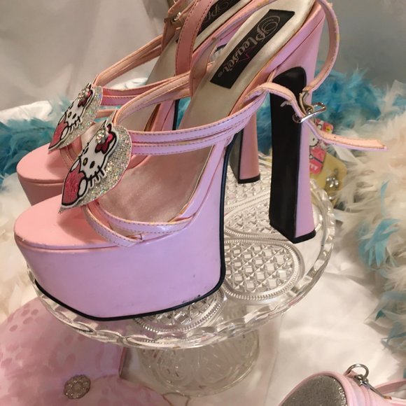 ADORABLE cotton candy pink dream platforms with hello kitty and crystal details! - Picture 7 of 16
